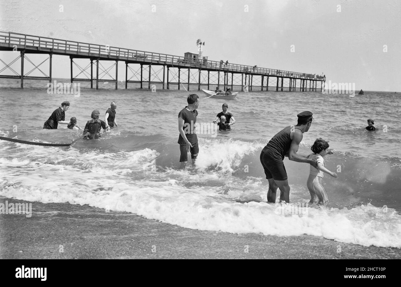 In the surf, probably Atlantic City, NJ, circa 1900 Stock Photo