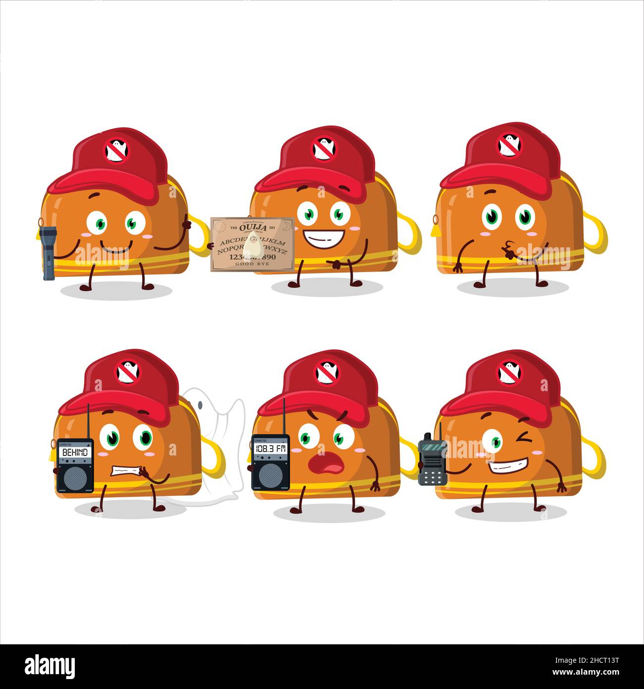 Ghost hunter cartoon orange pencil case character using camera. Vector illustration Stock Vector