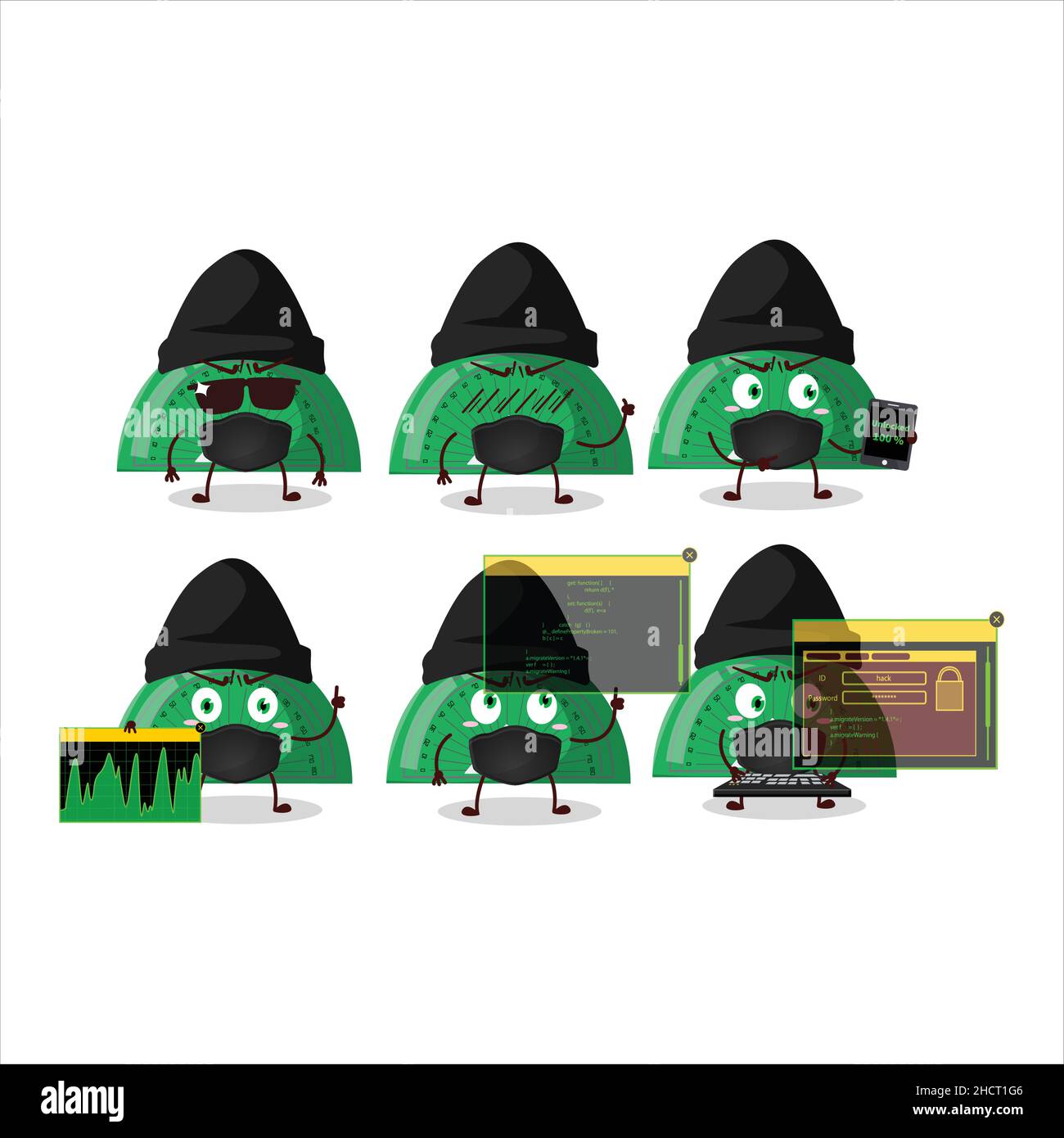 A Hacker green arc ruler character mascot with. Vector illustration ...