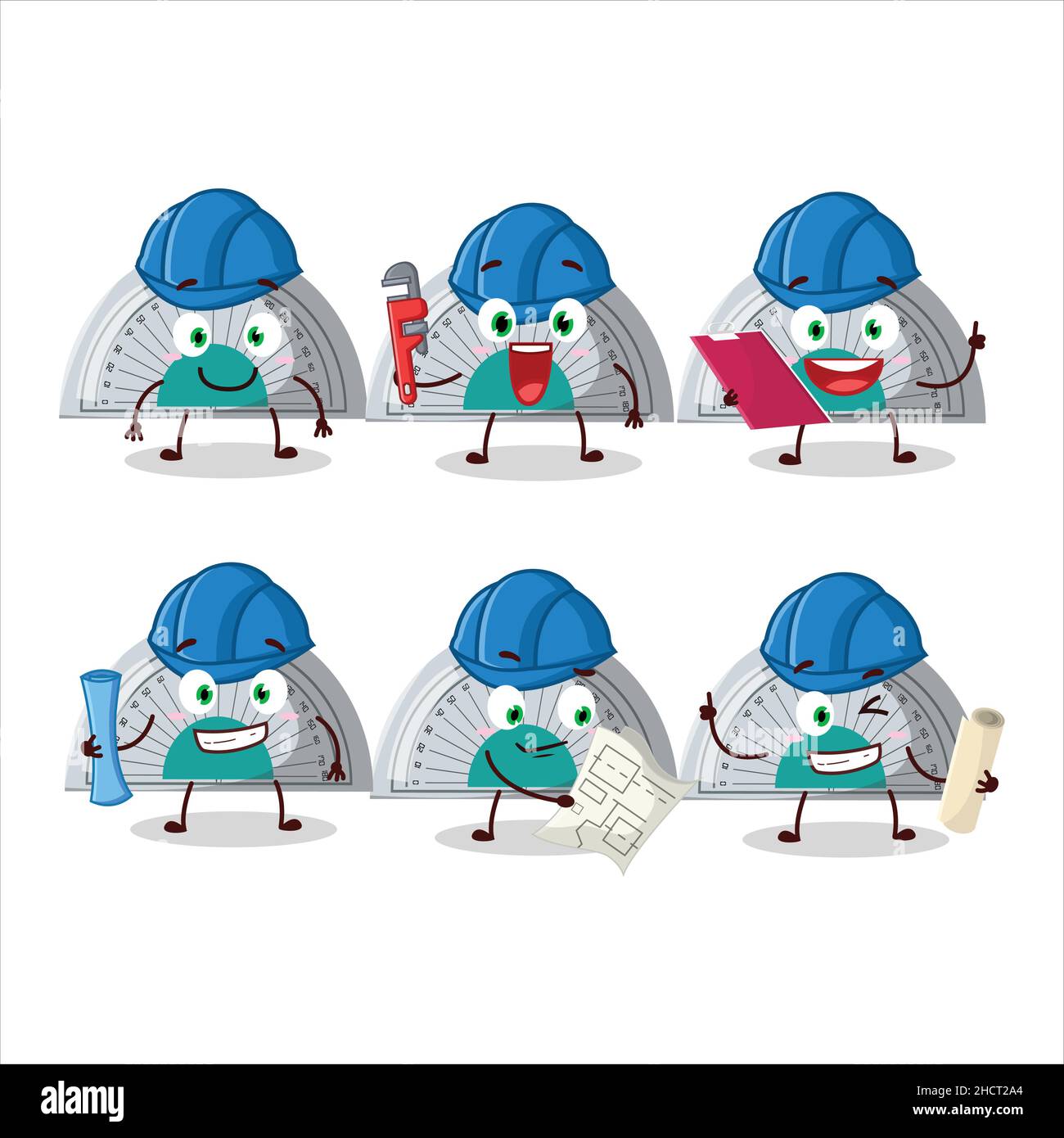architect white arc ruler cute mascot character with pliers. Vector ...