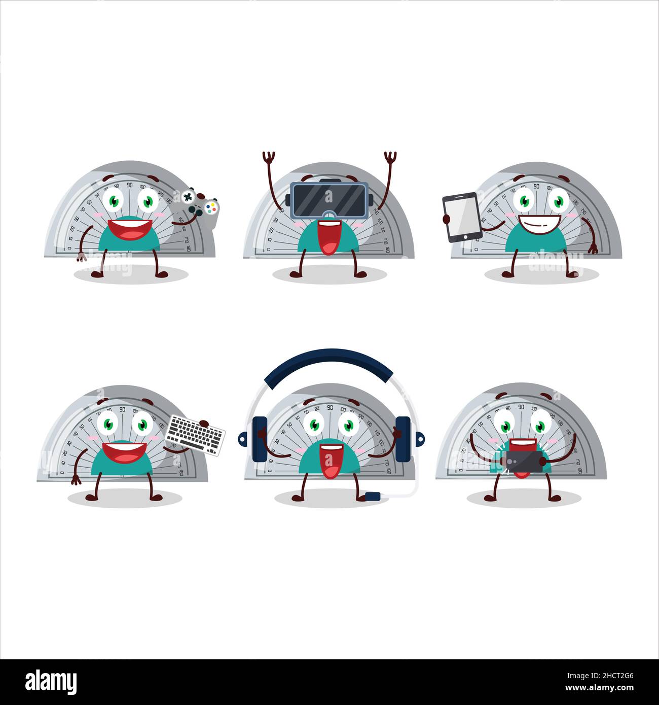 White arc ruler cartoon character are playing games with various cute ...