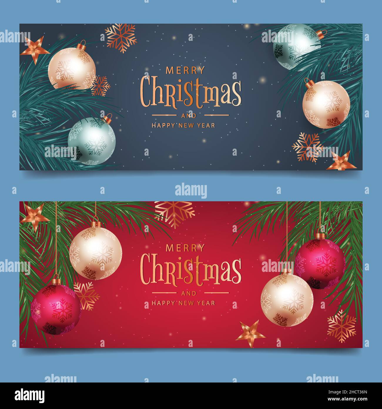 realistic christmas horizontal banners set abstract design vector ...