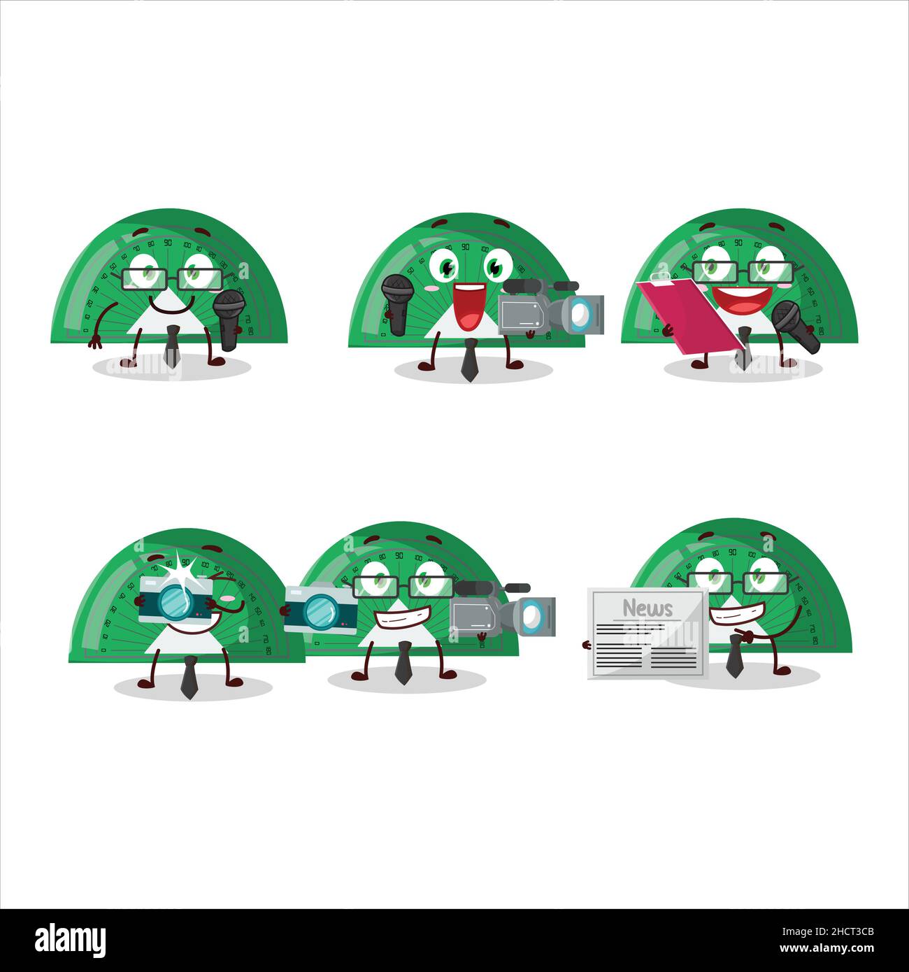 Character reporter green arc ruler cute mascot with microphone. Vector ...