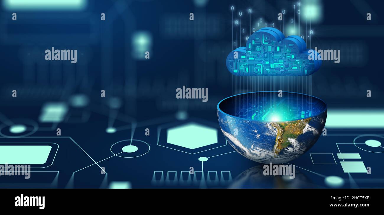 Cloud computing technology on Digital world. Abstract blue background ...