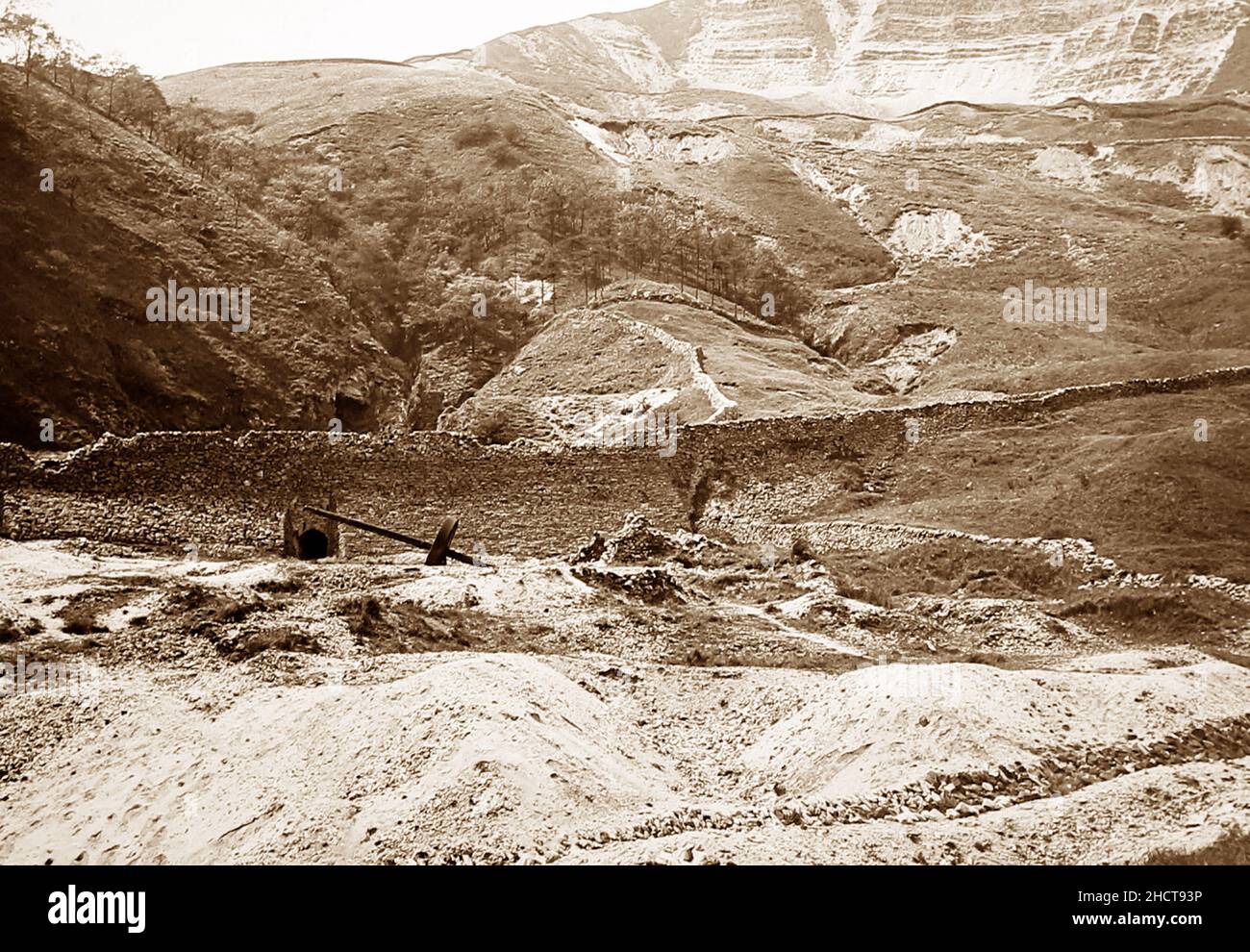Mine or quarry workings, Mam Tor, Victorian period Stock Photo