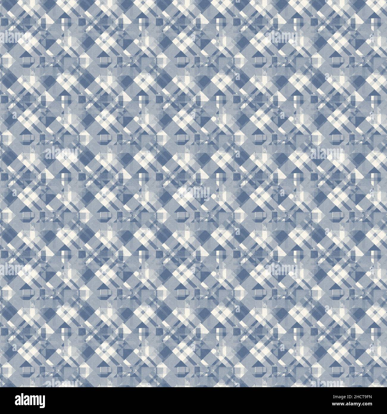 French farmhouse woven blue plaid check seamless linen pattern. Rustic ...