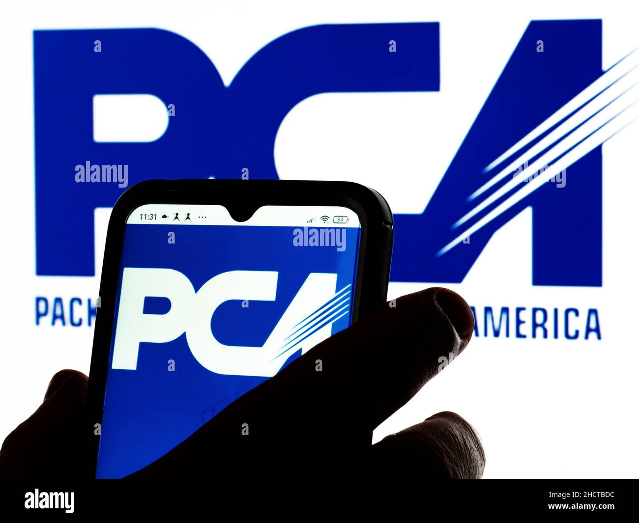 In this photo illustration Packaging Corporation of America logo seen displayed on a smartphone