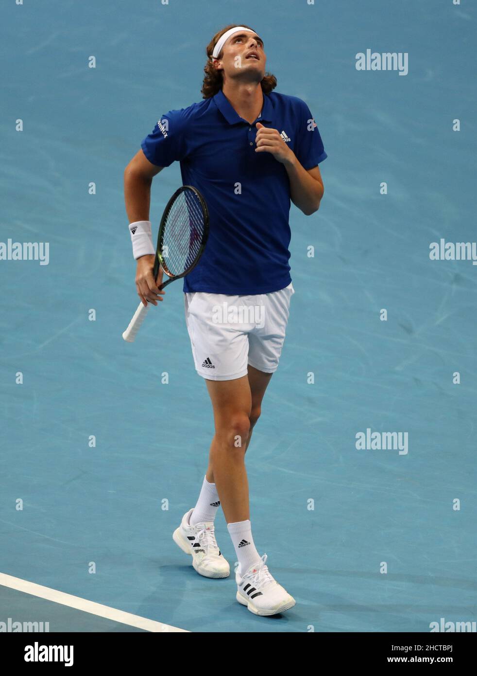 Tennis - ATP Cup - Sydney Olympic Park, Sydney, Australia - January 1, 2022  Greece's Stefanos Tsitsipas reacts during