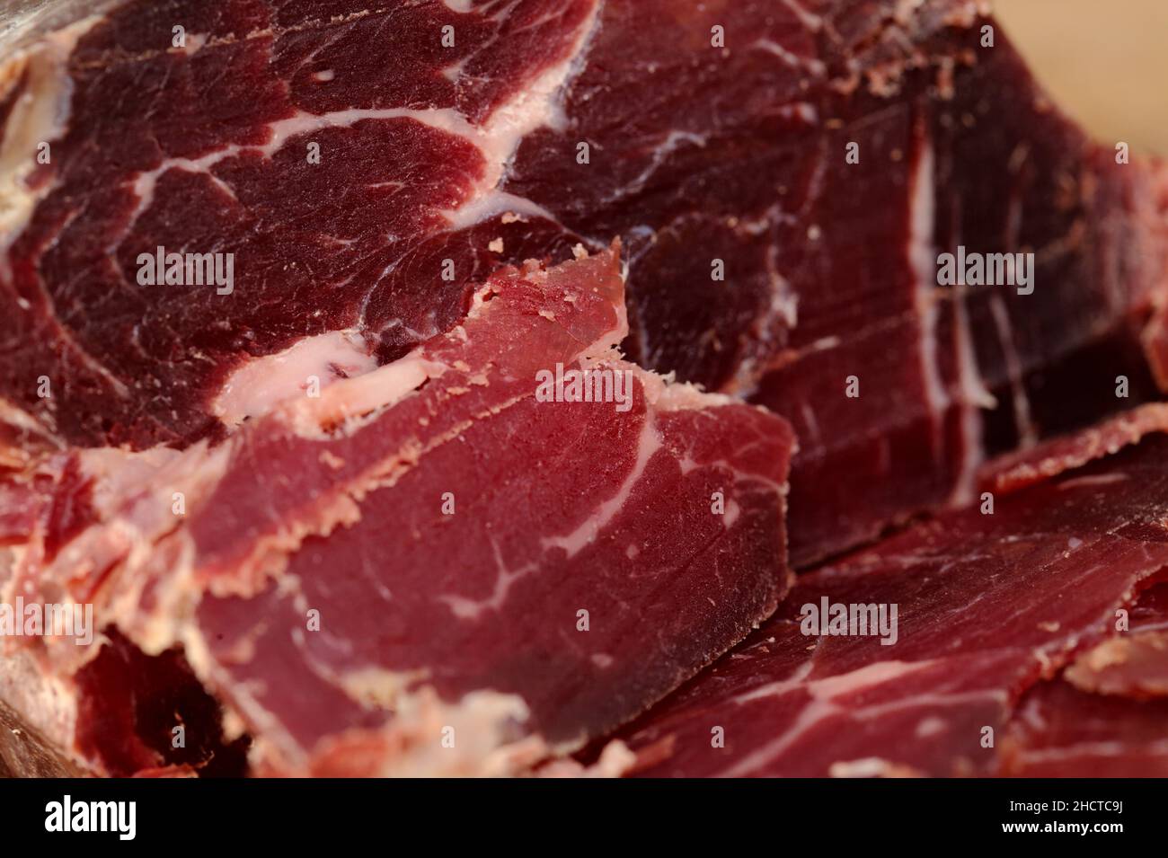 Cecina de Leon, salted and air dried beef from Leon province, local speciality Stock Photo