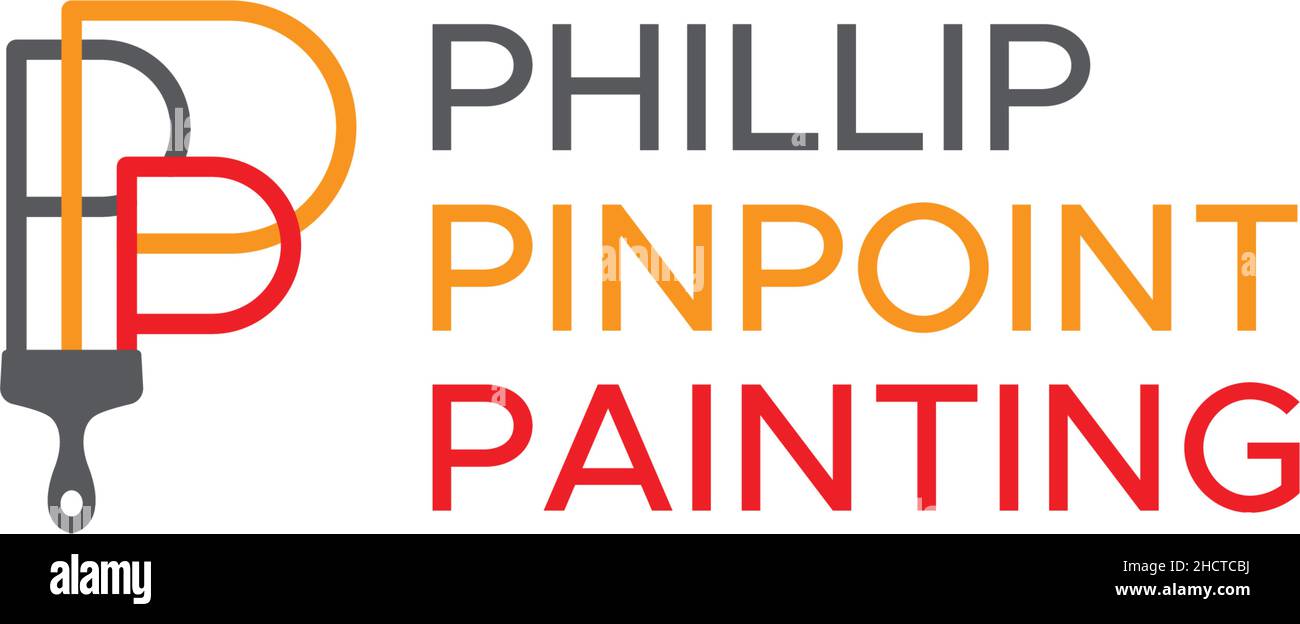 Minimalist PHILLIP PINPOINT PAINTING logo design Stock Vector