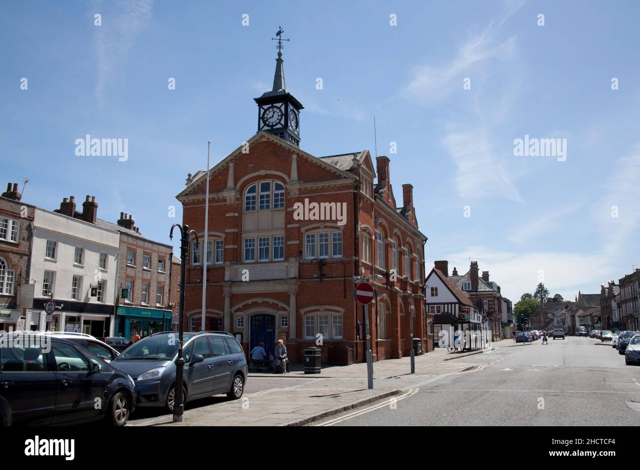 Views of the Town Hall and High Street in Thame, Oxfordshire, UK Stock