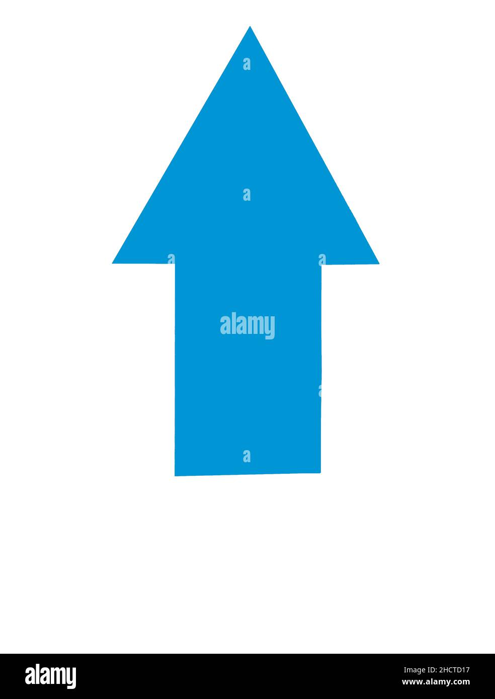 Light blue arrow pointing upwards on a white background Stock Photo