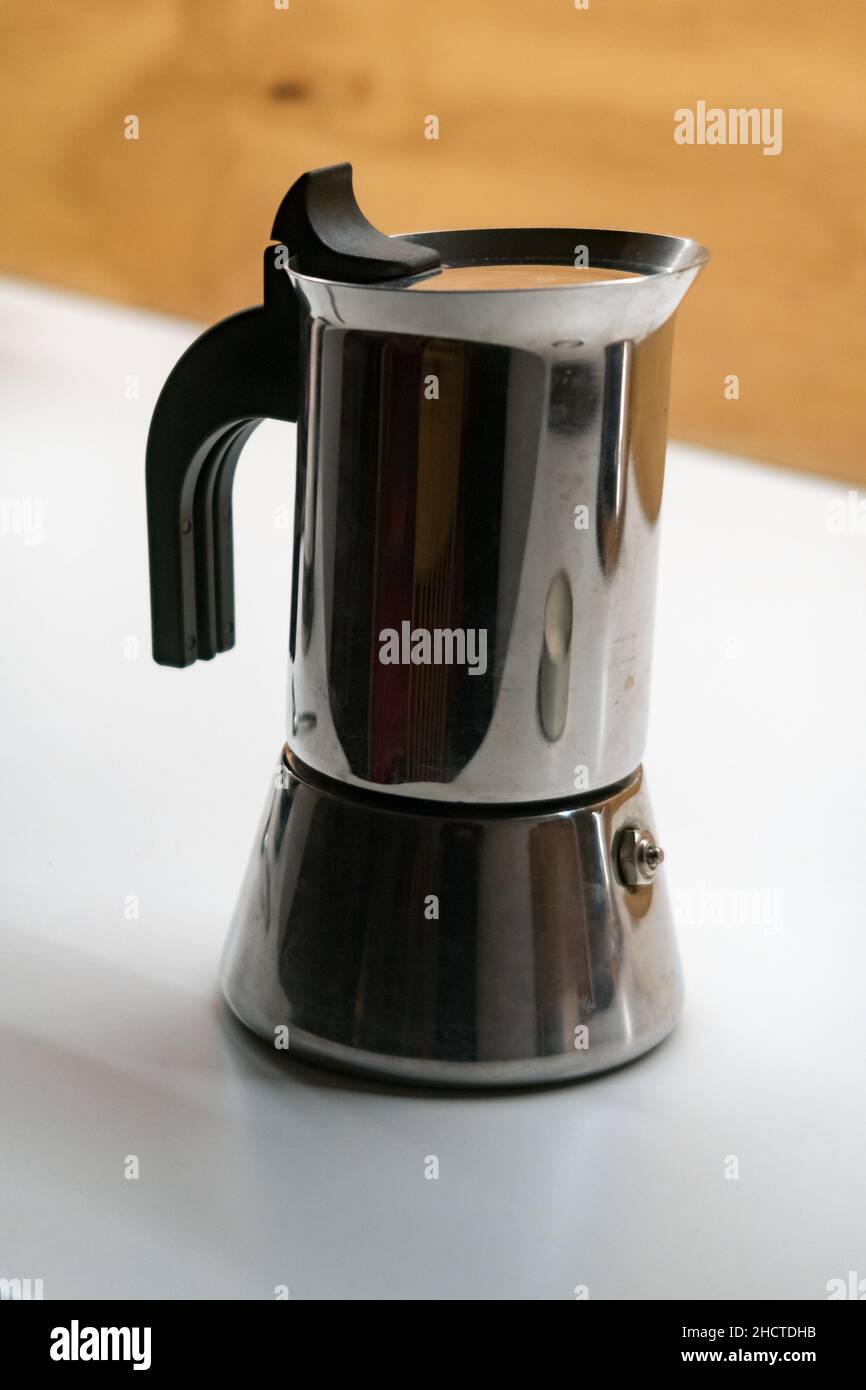 Coffee Being prepared using a traditional Italian coffee machine Stock
