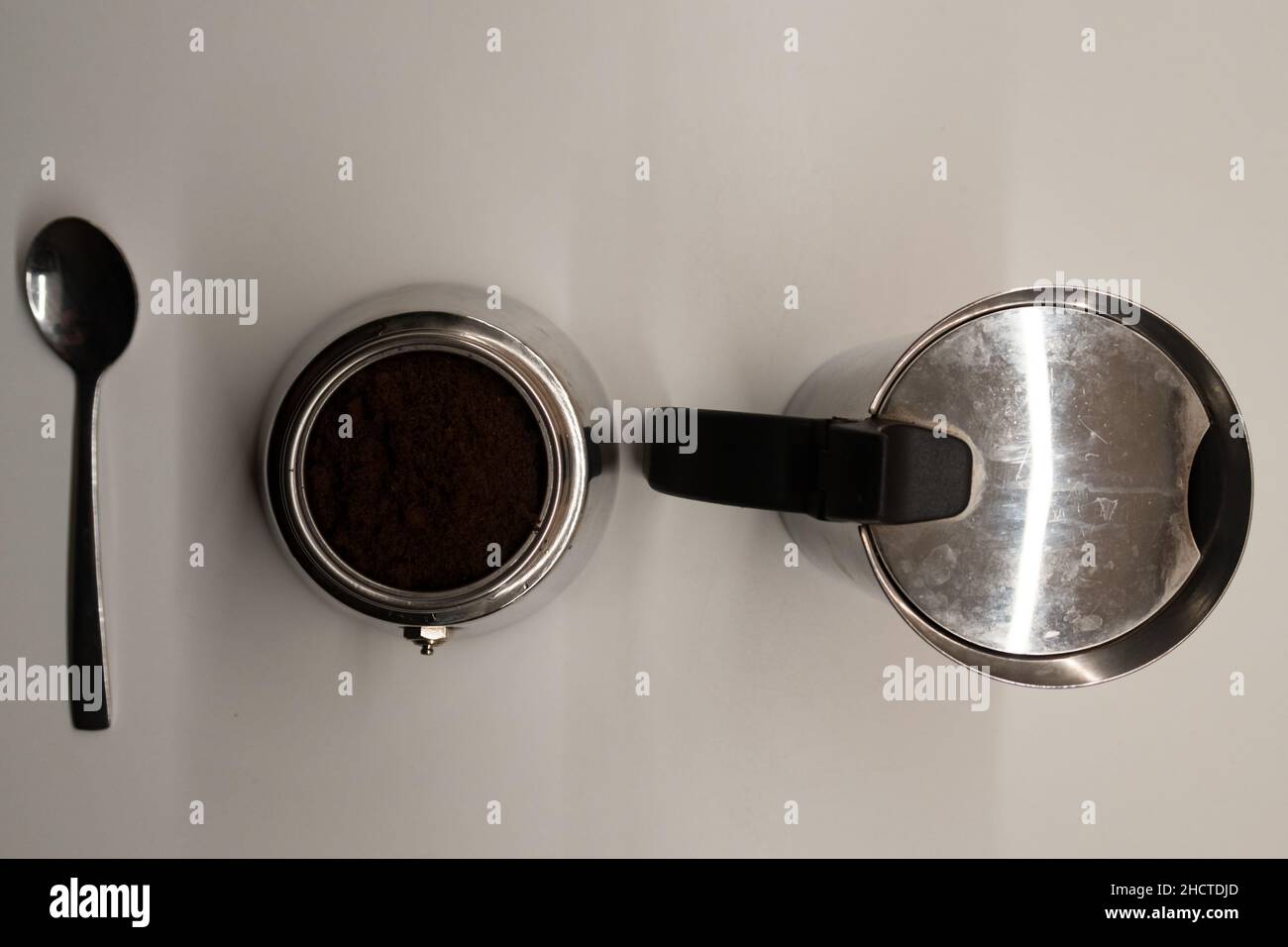 Coffee Being prepared using a traditional Italian coffee machine Stock