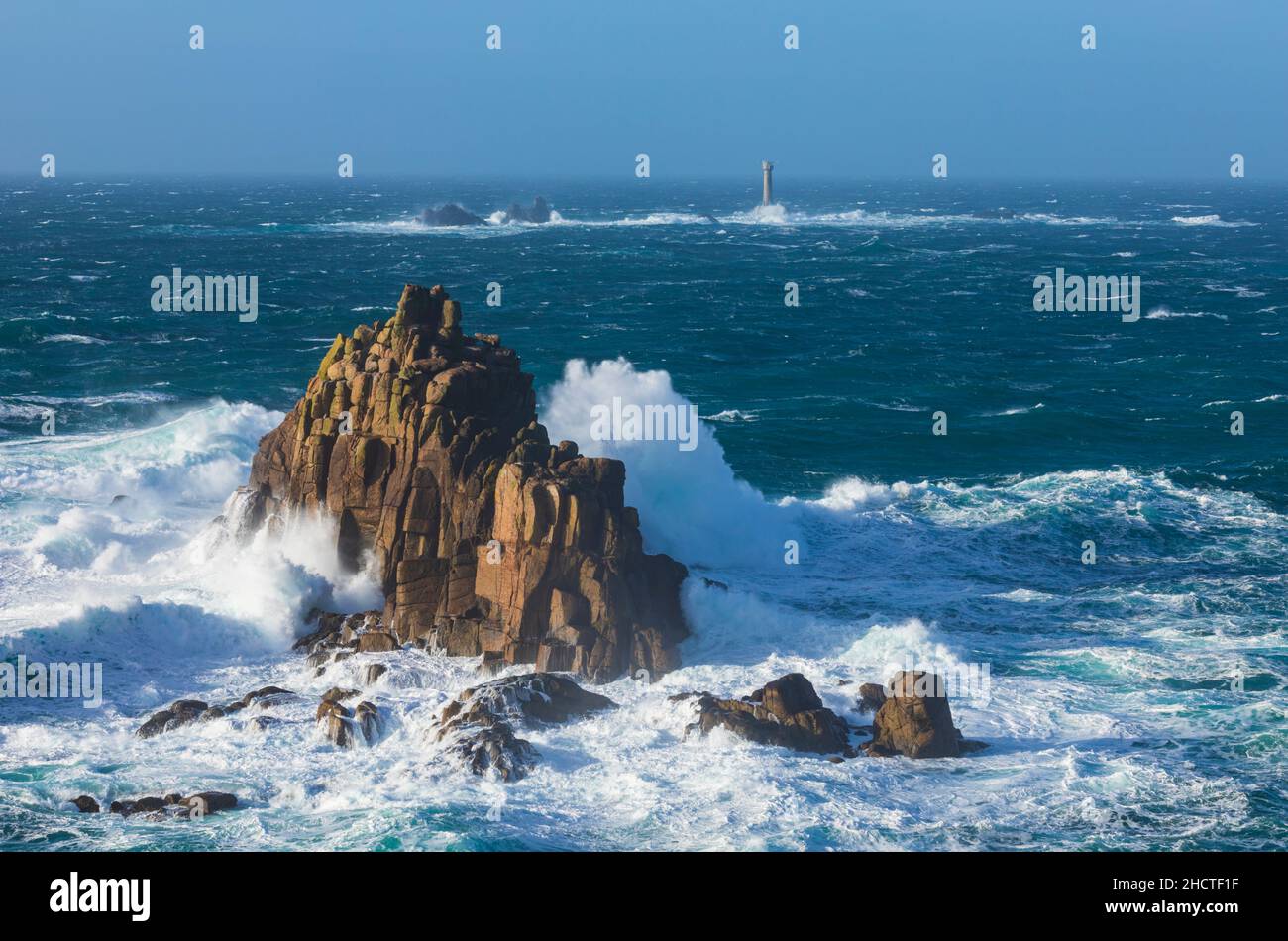 The Armed Knight and the Longships Lighthouse Stock Photo