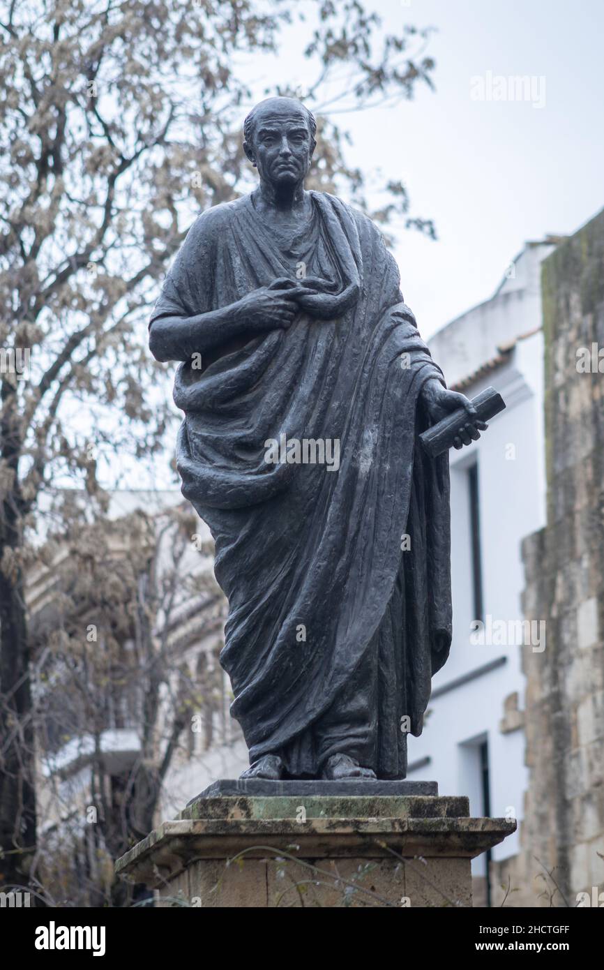 CORDOBA, SPAIN-DECEMBER 26, 2021: Statue of Seneca by Amadeo Ruiz Olmos Stock Photo