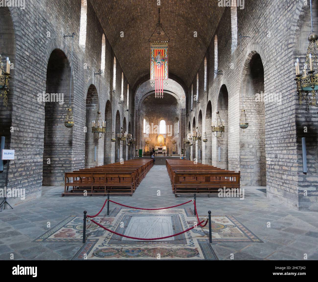 Ripoll, Girona Province, Catalonia, Spain.  Interior of the Monastir, or monastery, de Santa Maria. Stock Photo