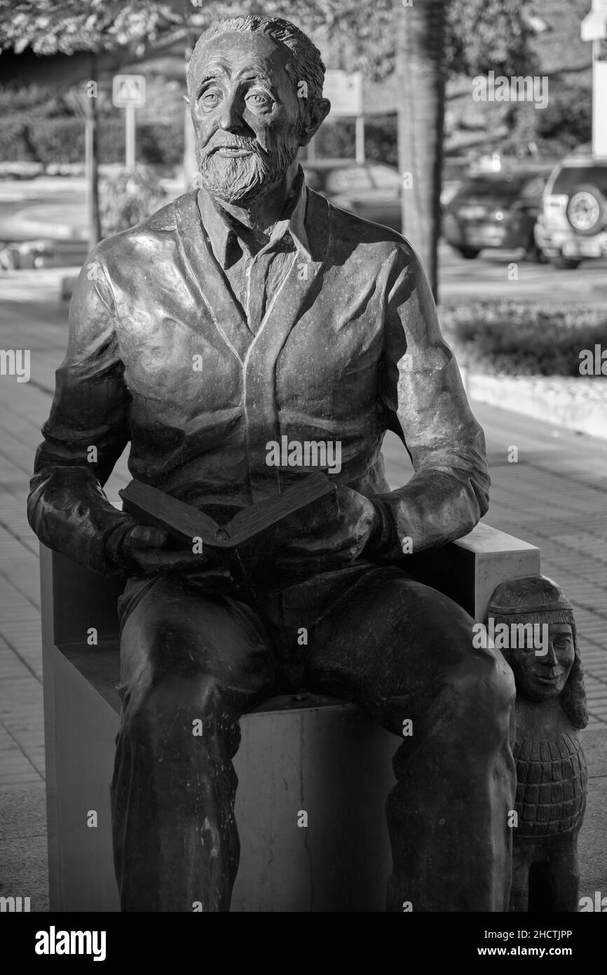 Jose Luis Sampedro, humanist, writter and economist sculpture at La Cala de Mijas, Malaga province, Spain. Stock Photo