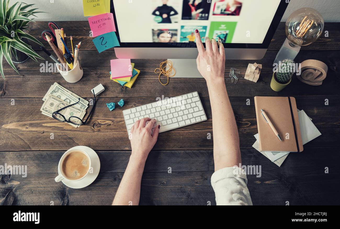 Graphic Designer working in a home office Stock Photo