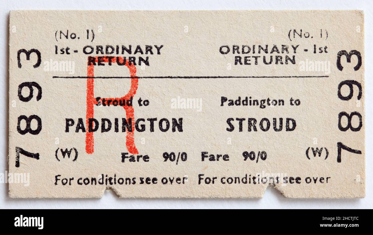 Old 1960s British Railway Train Ticket Stock Photo