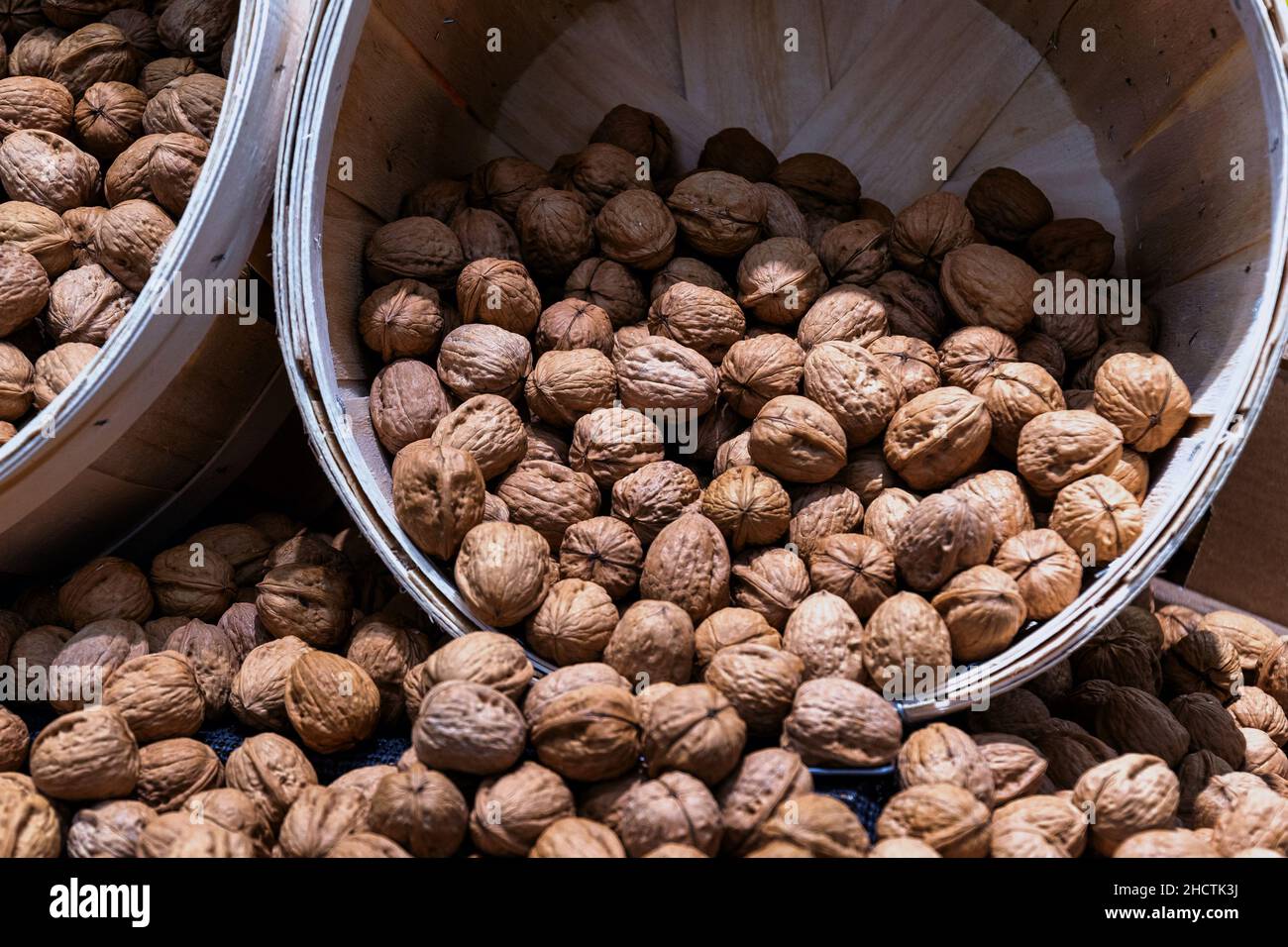 Nuts exhibit on a store Stock Photo