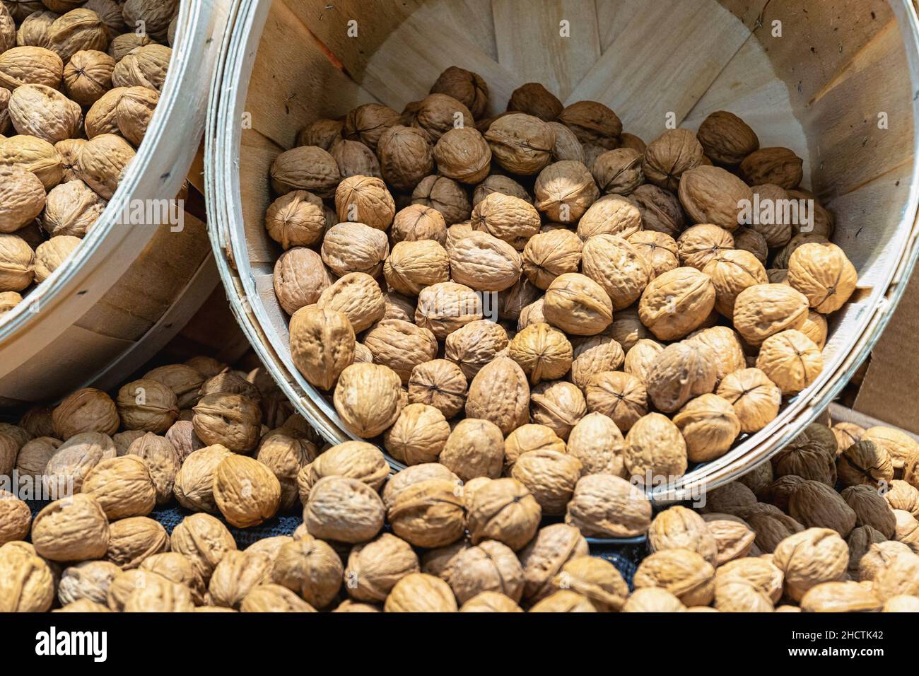 Nuts exhibit on a store Stock Photo