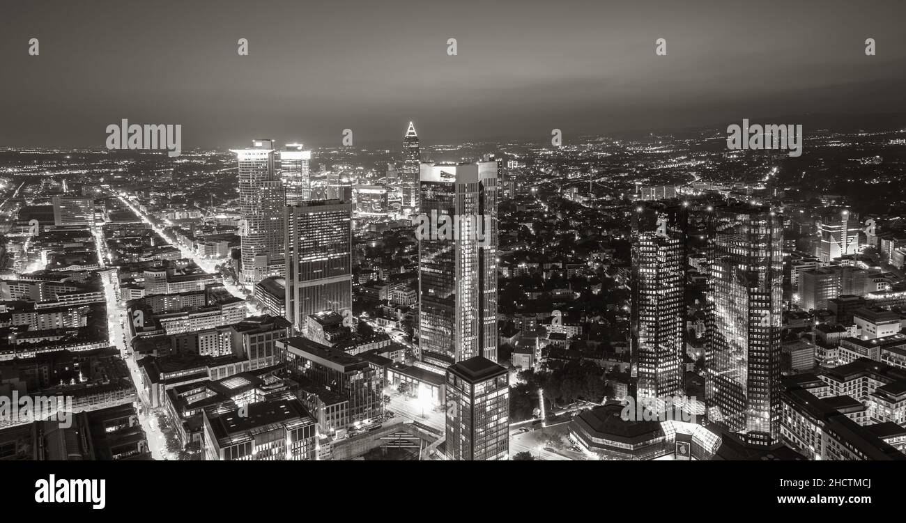 Frankfurt skyline at night in black and white colors Stock Photo - Alamy