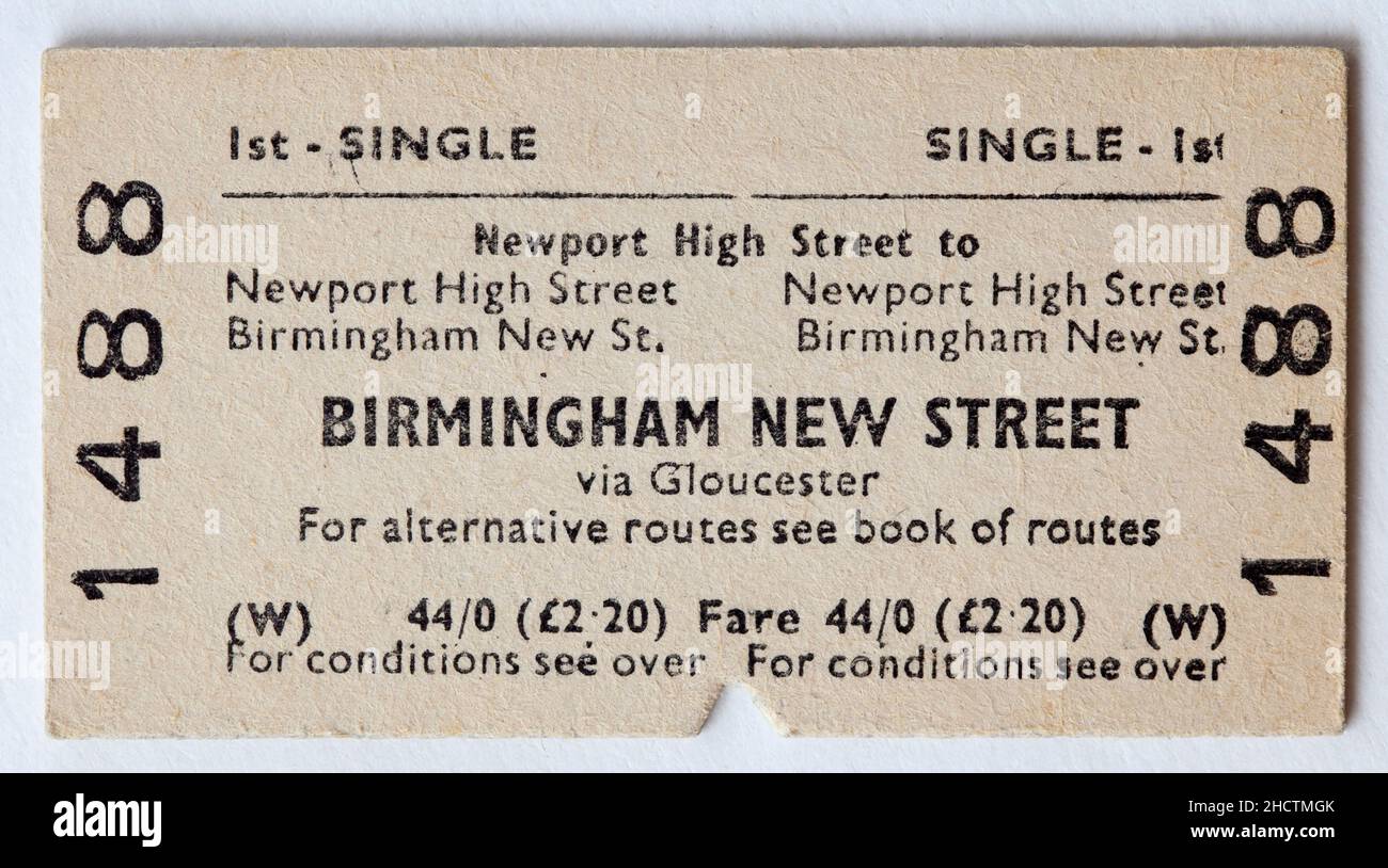 Old 1960s British Railway Train Ticket Newport to Birmingham Stock