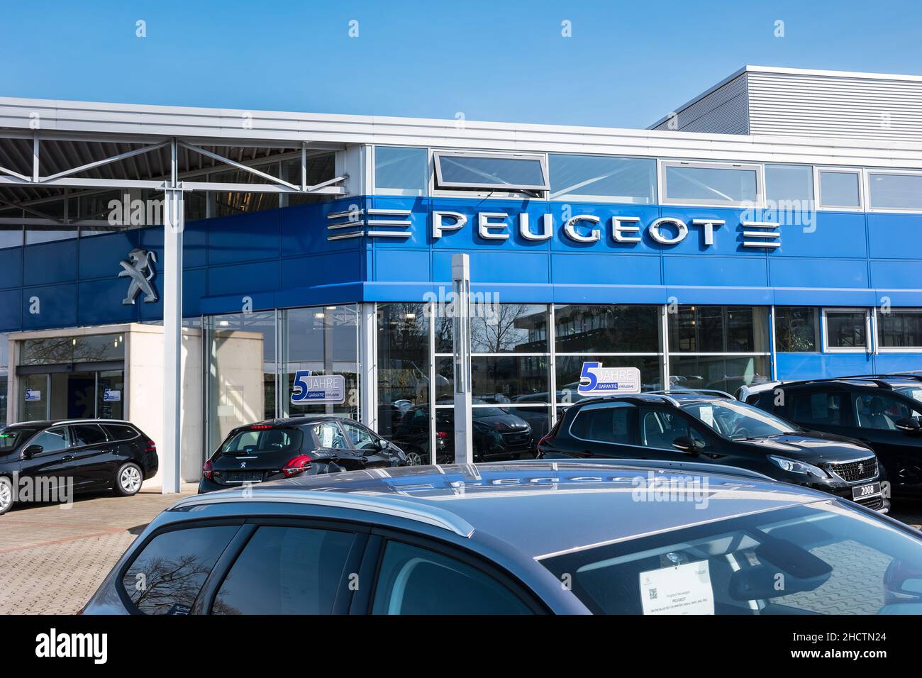 Office of official Peugeot dealer. Peugeot is a French automobile manufacturer and part of Groupe PSA. Stock Photo