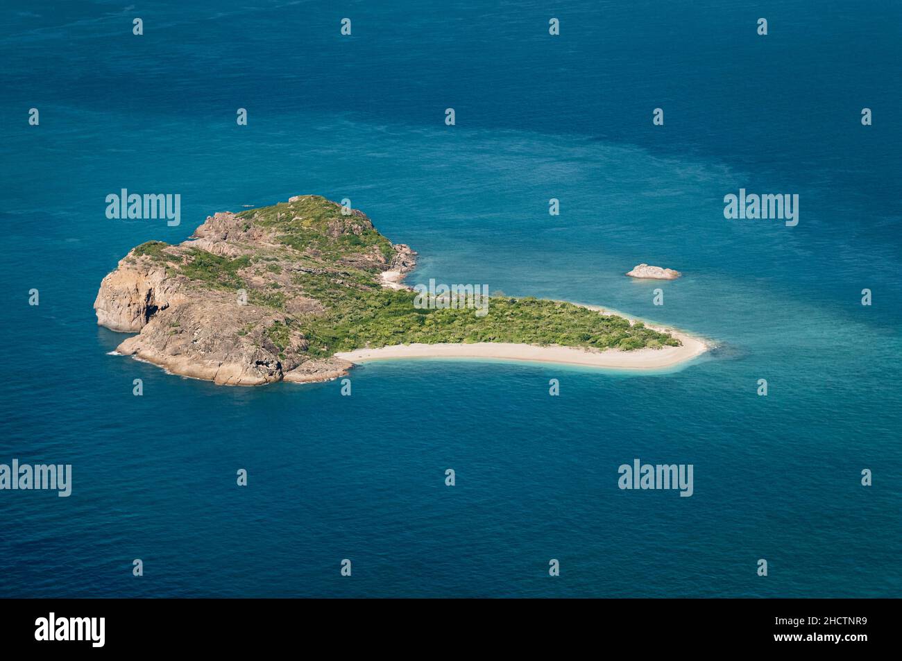 Aerial shot of Border Island in the Whitsunday Group. Stock Photo