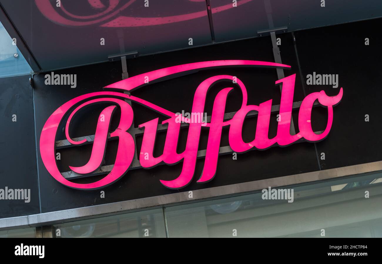 Buffalo logo on a store. Buffalo is a brand of clothing and accessories,  perhaps best known for its footwear, owned by the Buffalo Boots GmbH in  Hochh Stock Photo - Alamy