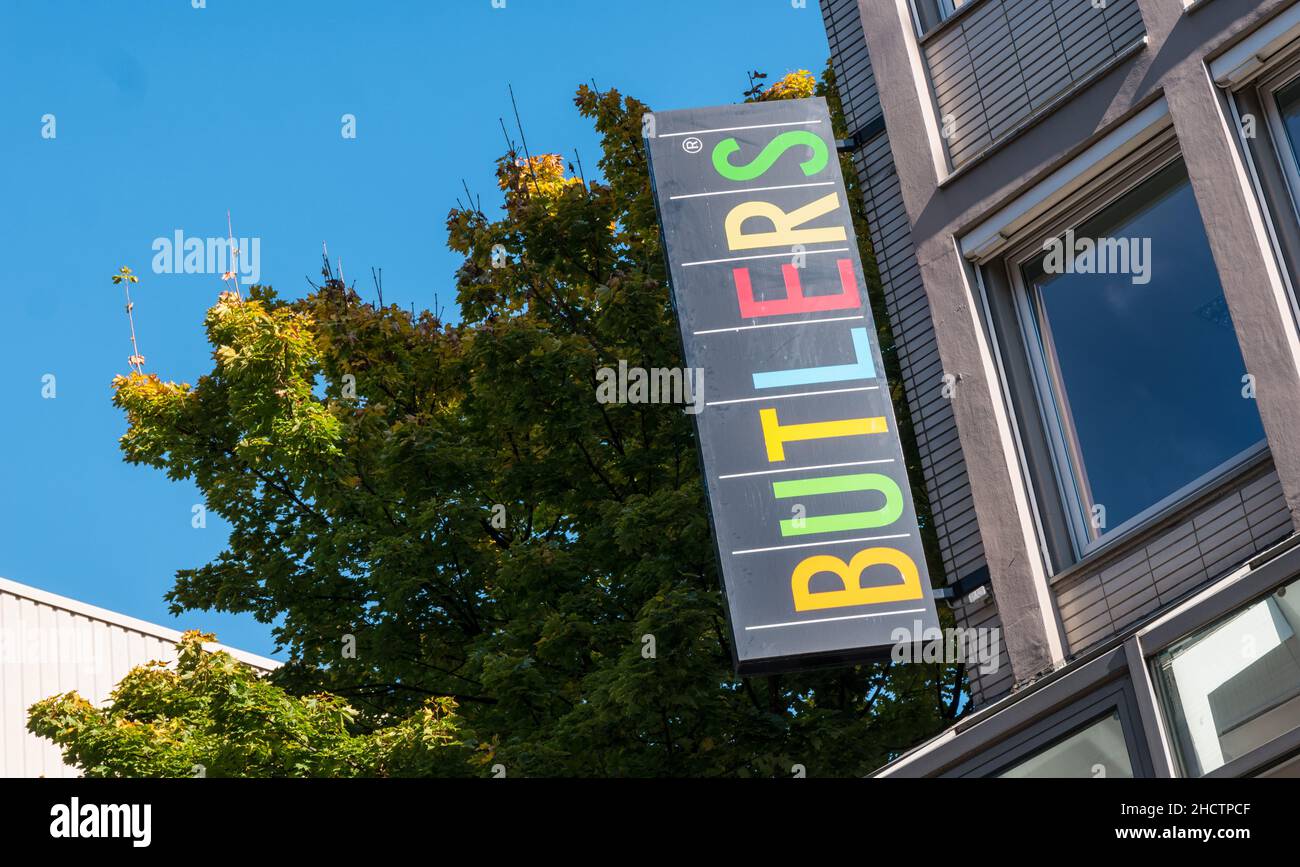 Butlers store logo on a building, Butlers is a home accessories store in Frankfurt, Germany Stock Photo