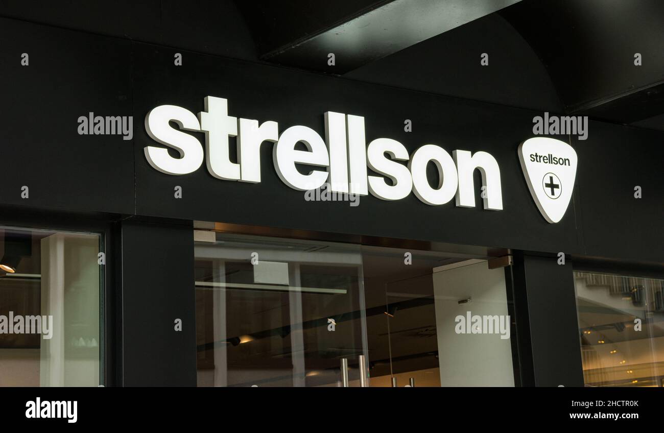 Logo of the brand 'Strellson'. Strellson was created in 1984 by the Strellson AG. The product range mainly includes suits, trousers, shirts, sweaters, Stock Photo