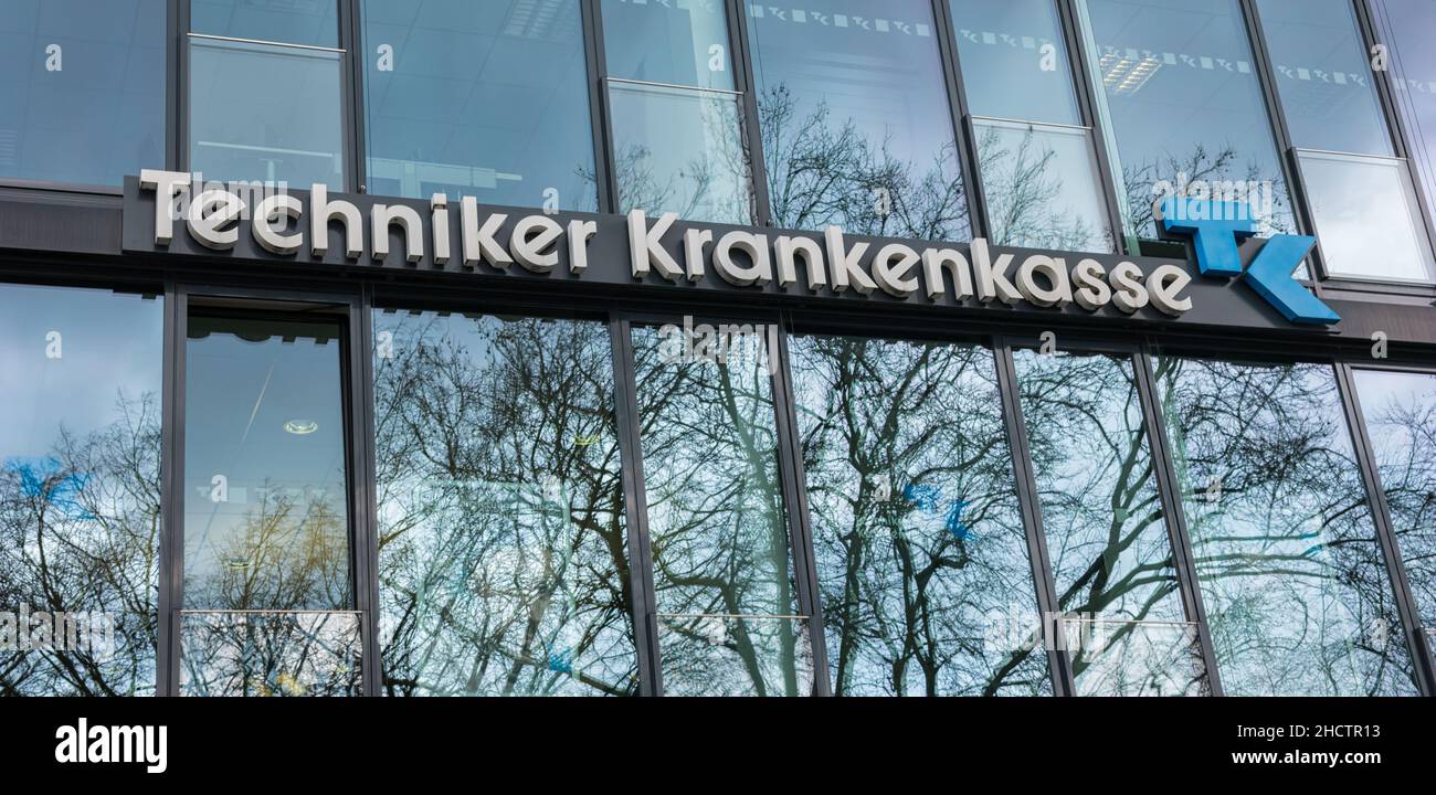 logo of the brand 'TK - Techniker Krankenkasse'. The Techniker Krankenkasse (TK) is a replacement fund and therefore the statutory health insurance fu Stock Photo