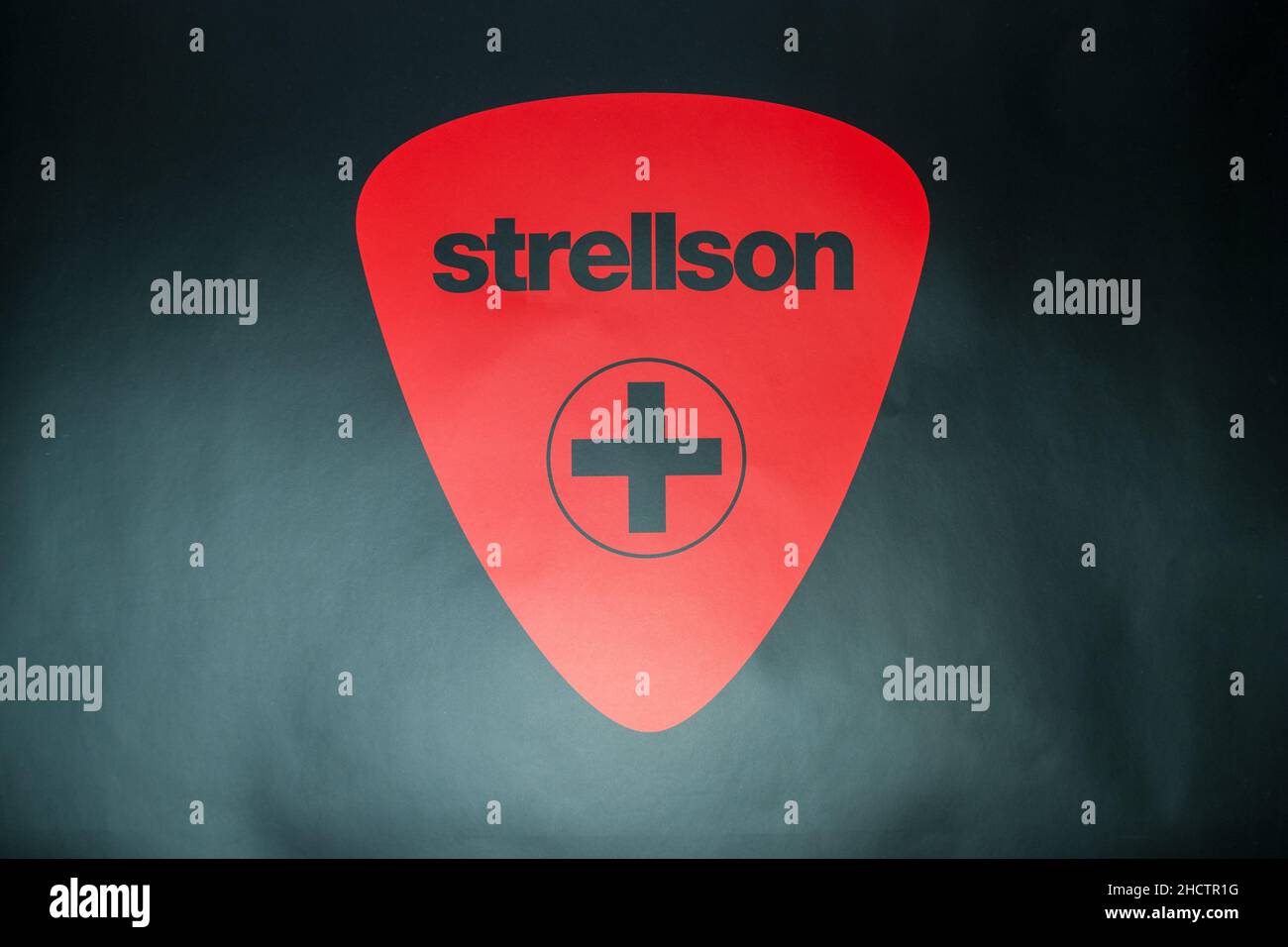 Red Logo of 'Strellson'. Strellson was created in 1984 by the Strellson AG. The product range mainly includes suits, trousers, shirts, sweaters, bags Stock Photo