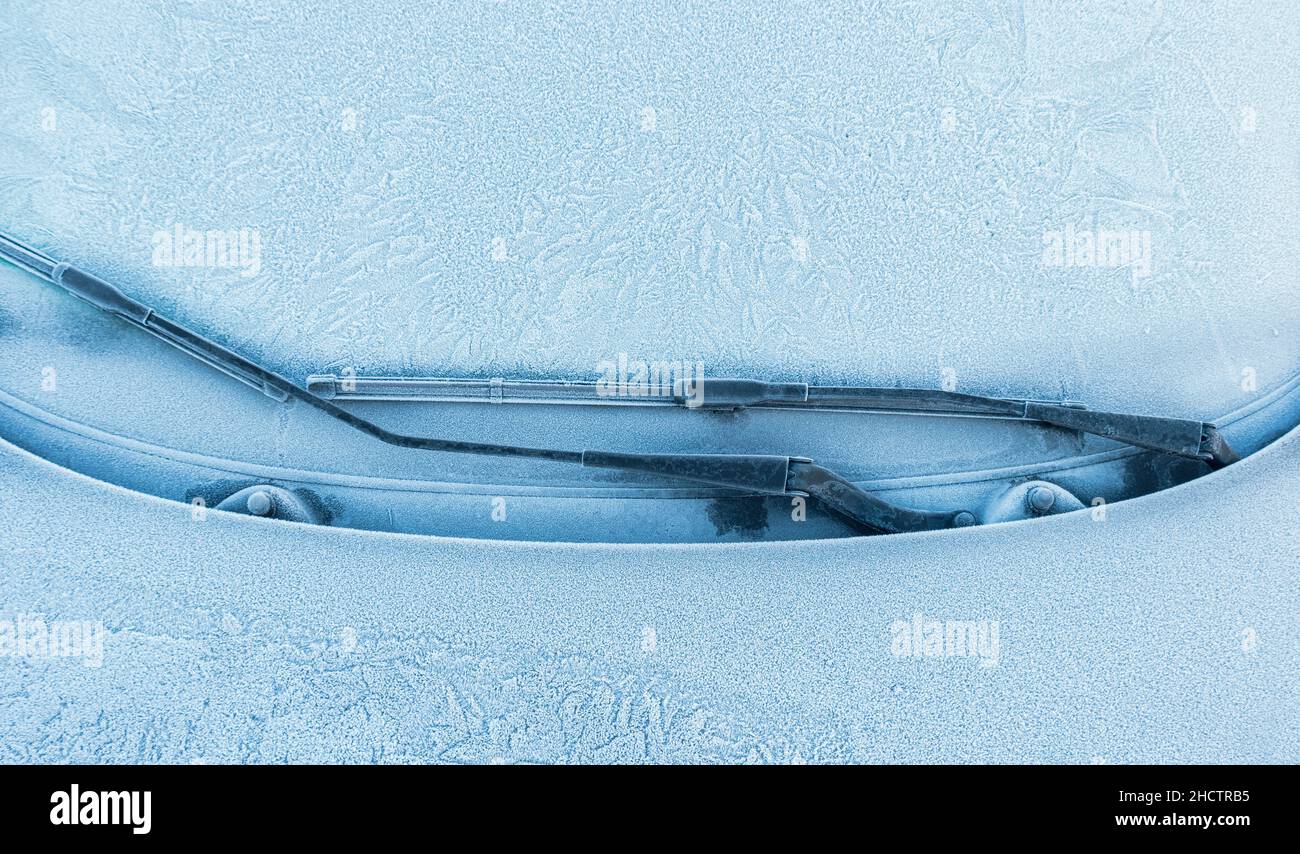 car windshield covered with ice and snow Stock Photo Alamy