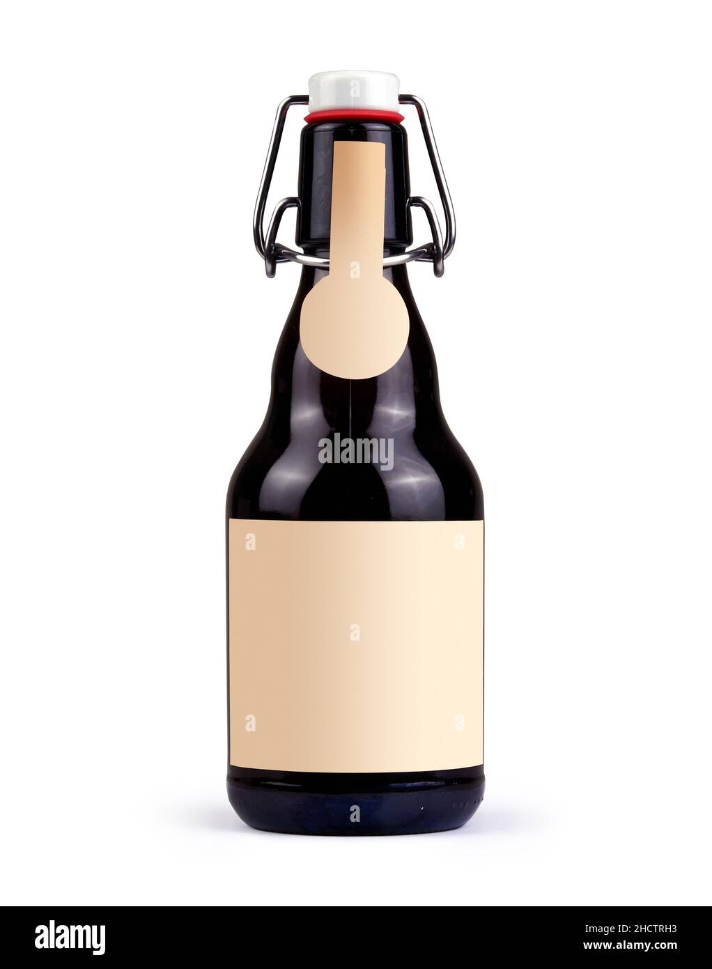 Bottle of Belgian Beer on white background. Brewed and fermented in a traditional way, and combines the bitterness of hops and peppery aromas and cara Stock Photo