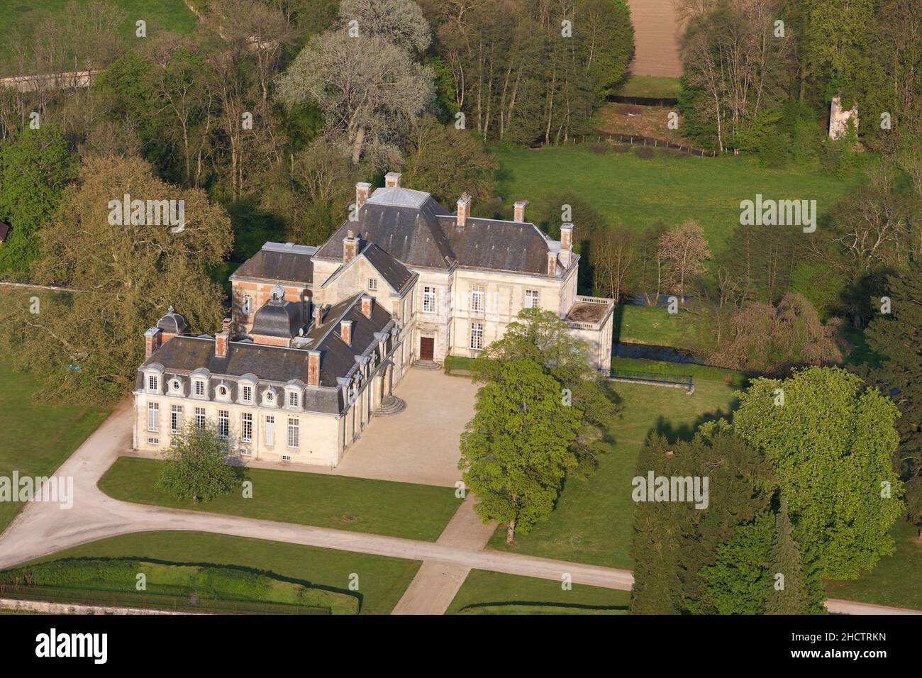 AERIAL VIEW. Castle of Cirey in the Blaise Valley. Voltaire, a writer was a long-term resident in the castle in the 18th Century. Grand Est, France. Stock Photo