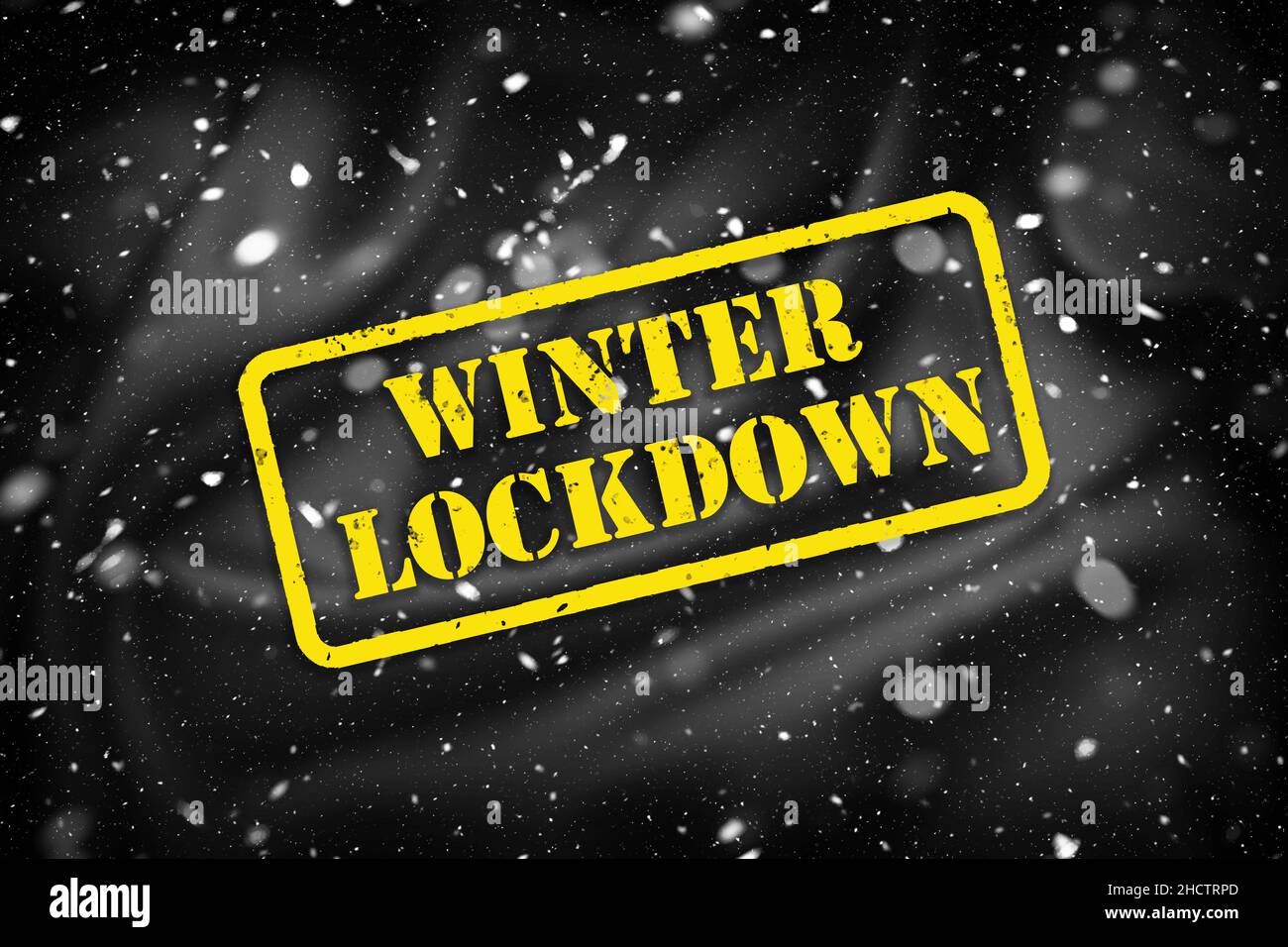 Winter lockdown text on snowy abstract background, Illustration of Covid-19 pandemic. Stock Photo
