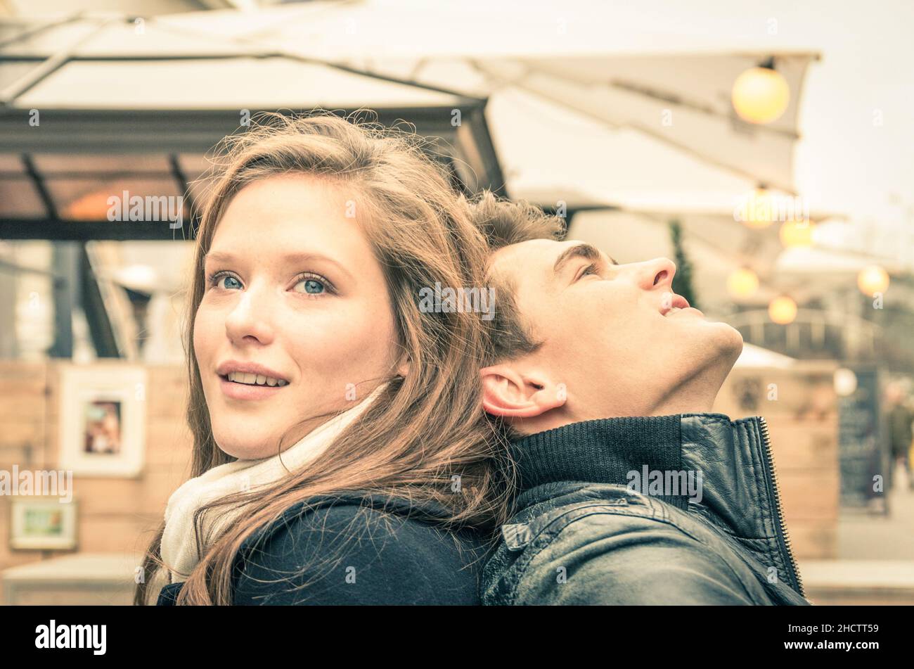 Couple of lovers at the beginning of a love story - Concept of happiness with ectstatic feelings in a very special moment of young people lifestyle Stock Photo