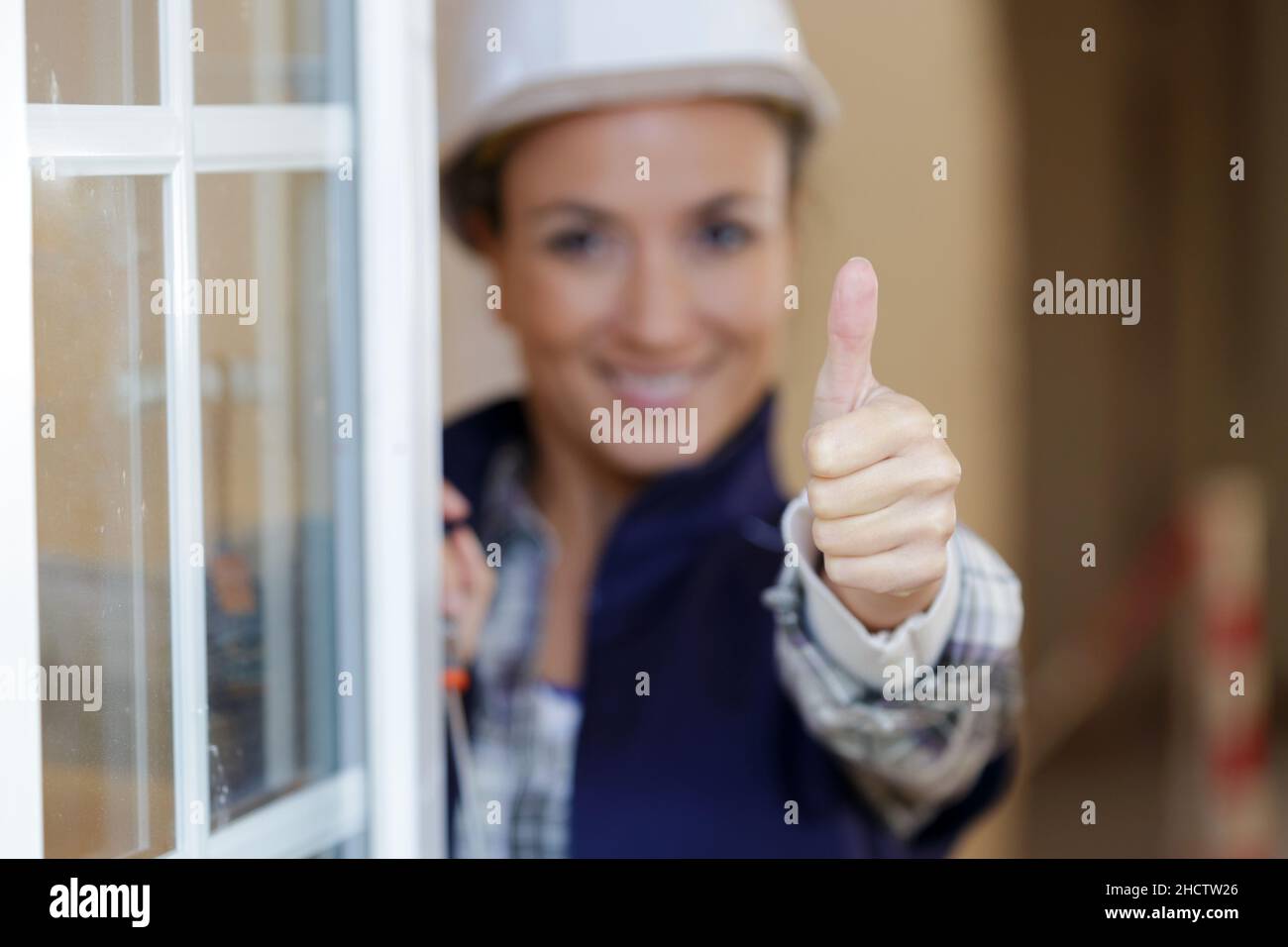Caucasian woman shows thumbs up hi-res stock photography and images - Alamy