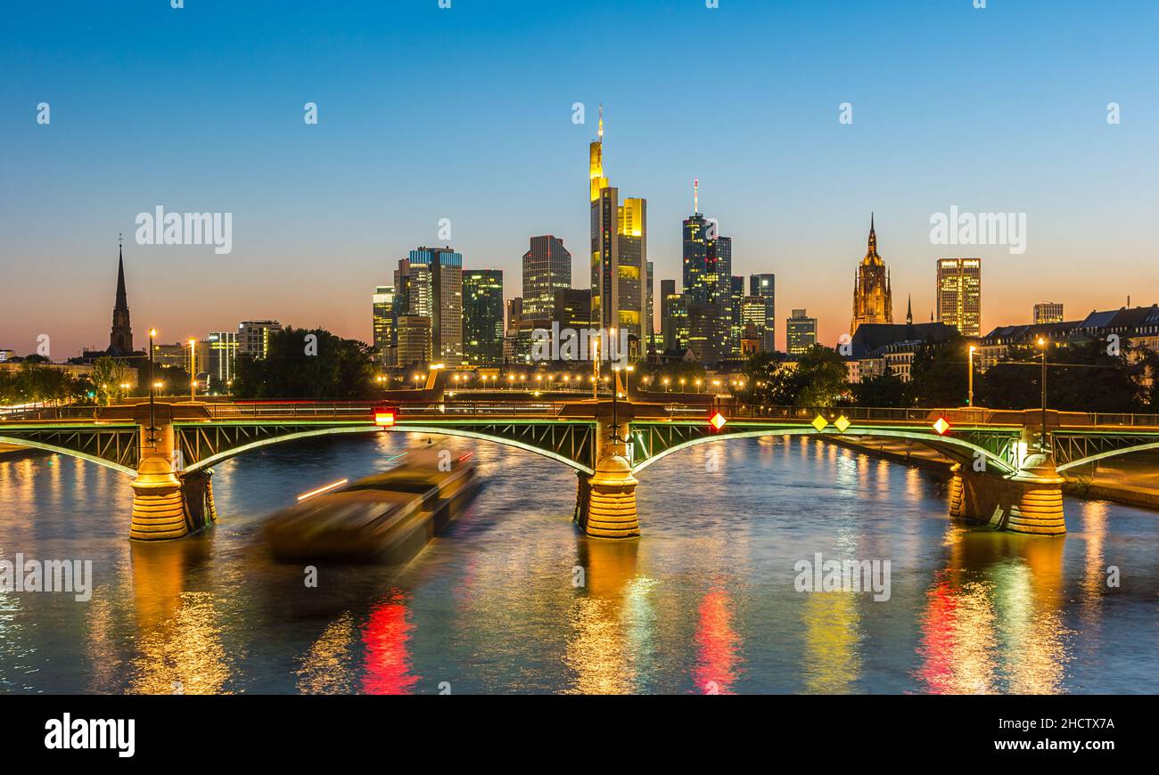 Beautiful view of Frankfurt am Main skyline at night, Germany Stock Photo