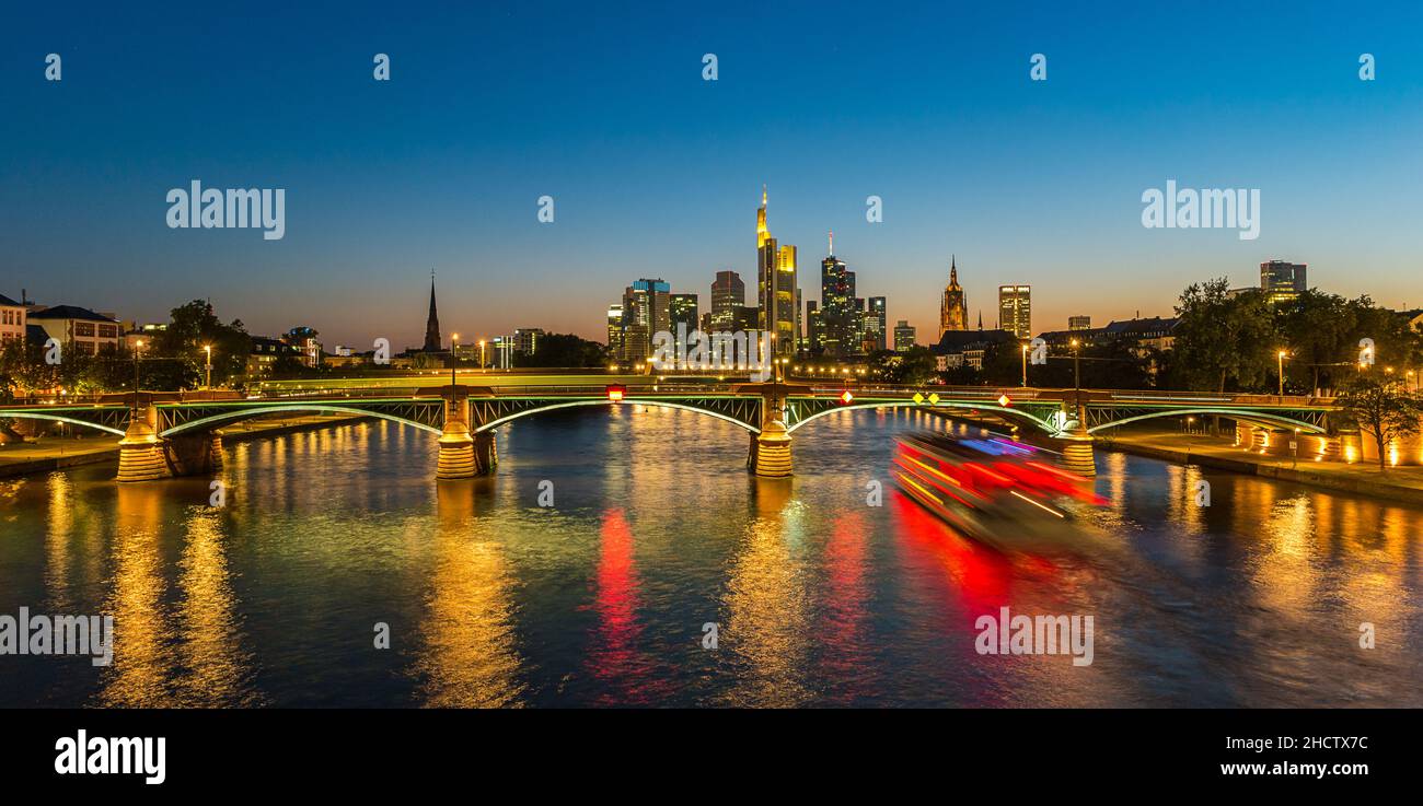 Frankfurt am Main Night Skyline at the blue hour Stock Photo