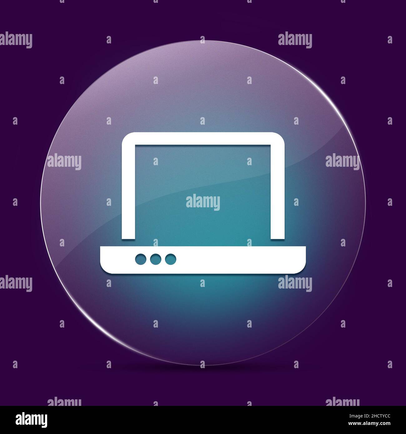 Laptop moonlight glass round button abstract on a dark purple abstract background Stock Photo