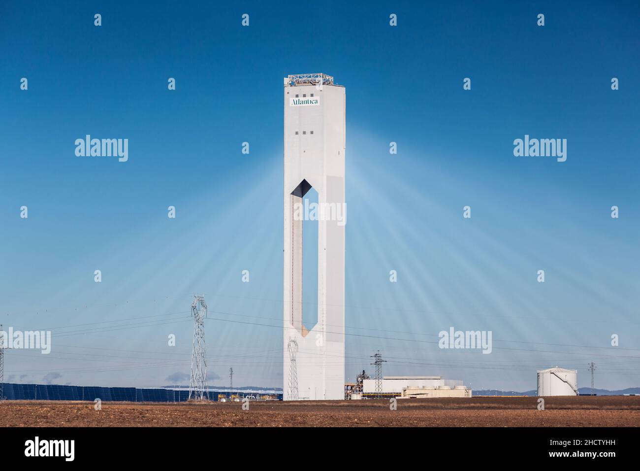 Sanlúcar la mayor, Seville, Spain. December 7, 2021: Solar thermal power plant photovoltaic installation. It was created in 1984 and is still one of t Stock Photo