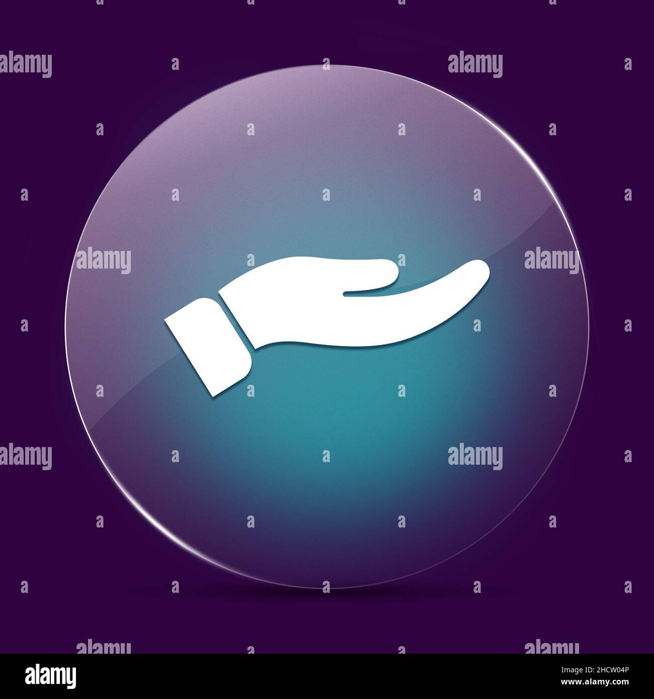 Hand moonlight glass round button abstract on a dark purple abstract background Stock Photo
