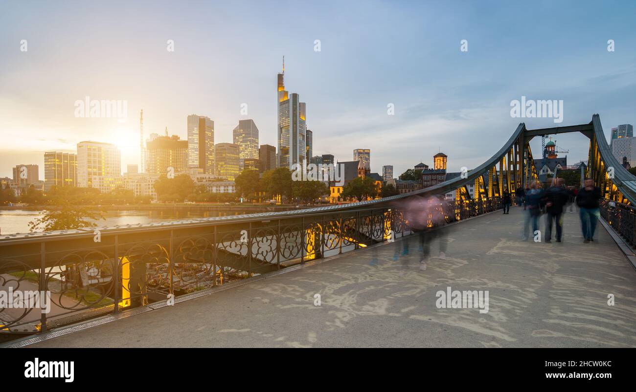 Eiserner Steg in Frankfurt at sunset Stock Photo