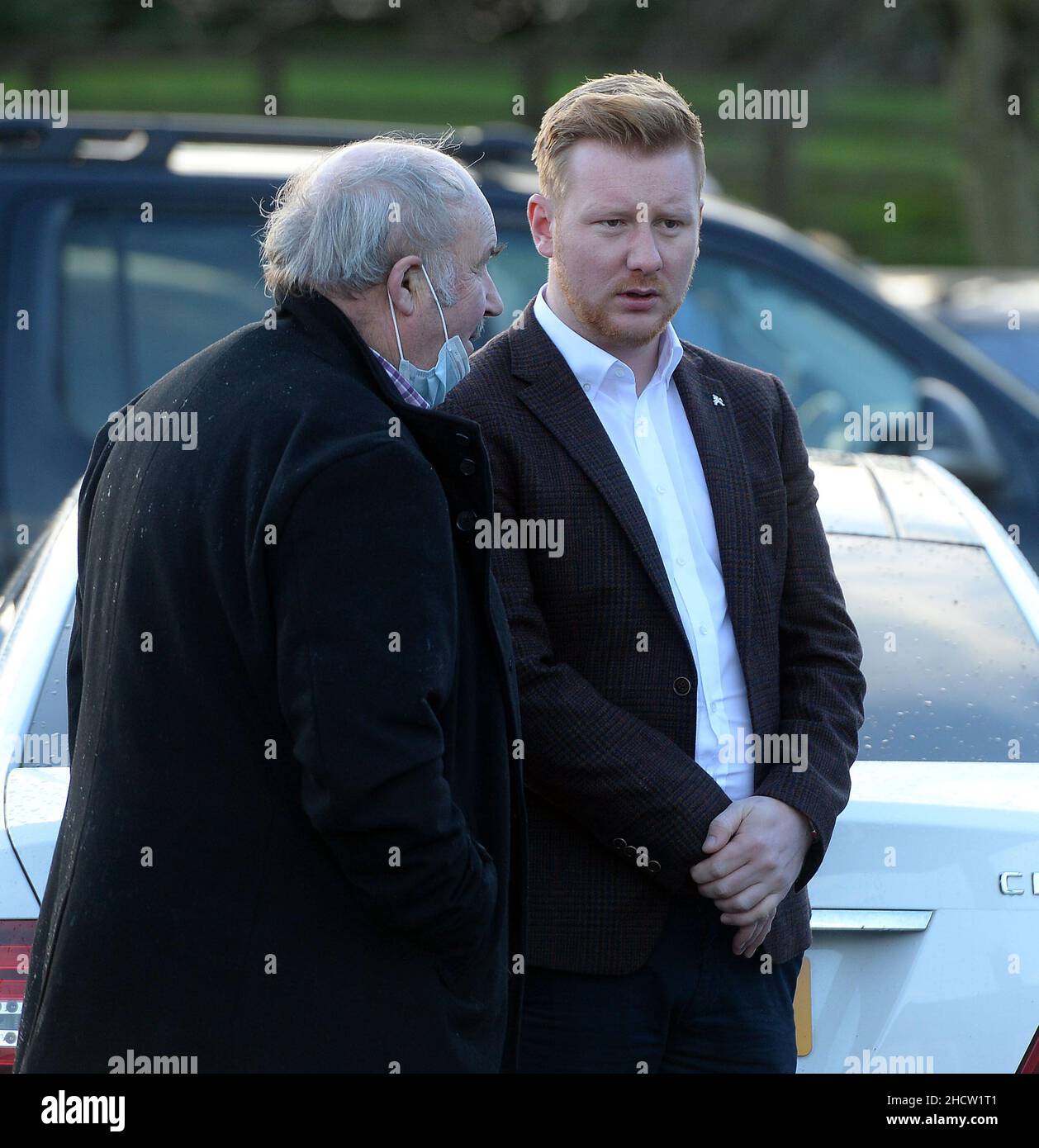 Daniel McCrossan MLA for West Tyrone (right) arriving for the funeral