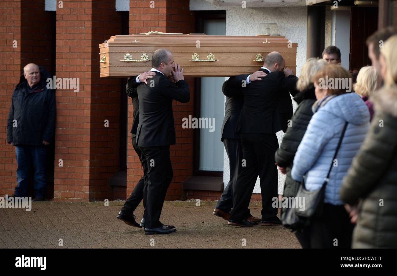 The coffin of Peter (Petey) McNamee being carried in to the Church of