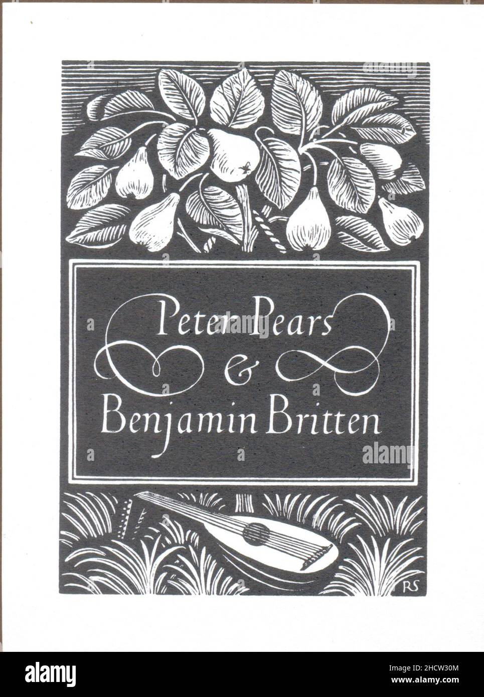Ex lilbris (bookplate) for Peter Pears and Benjamin Britten engraved by Reynolds Stone Stock Photo